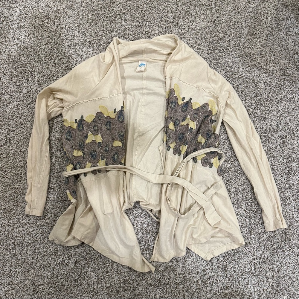 ANTHROPOLOGIE Cream Floral Cardigan Size Small